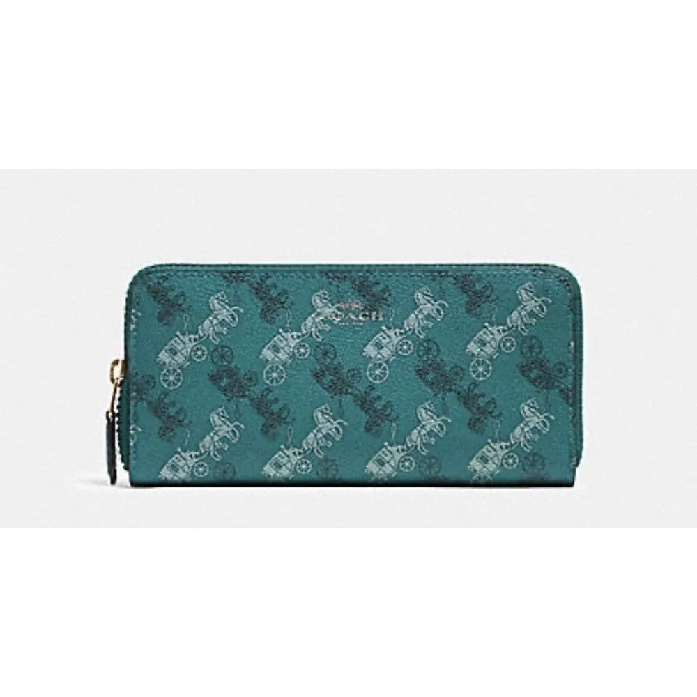 Coach Slim Accordion Zip Wallet With Horse And Carriage Print NEW